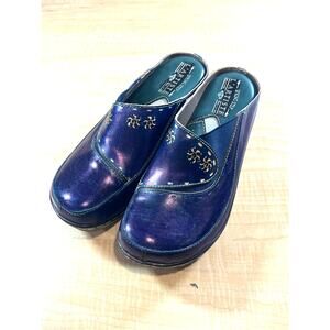 L' Artiste Chino Spring Steps Teal/Blue Hand Painted Leather Clog Womans Size 39